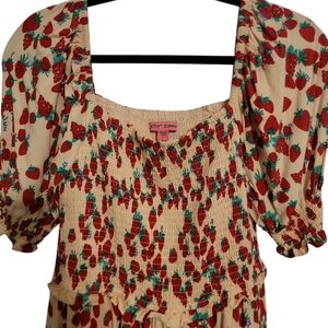 Betsey Johnson Cream Dress with Red Strawberry Print